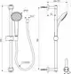 Brausekombination von Ideal Standard mit einer Handbrause und einem langen Schlauch. Die Montage erfolgt vertikal, mit klar strukturiertem Design. Zubehör und Maße sind im technischen Zeichnung ersichtlich.